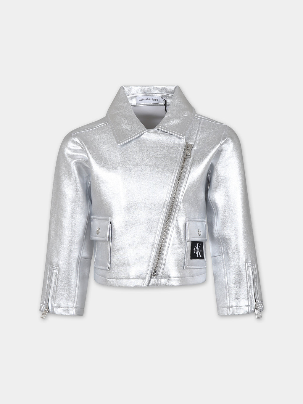 Silver jacket for girl with logo