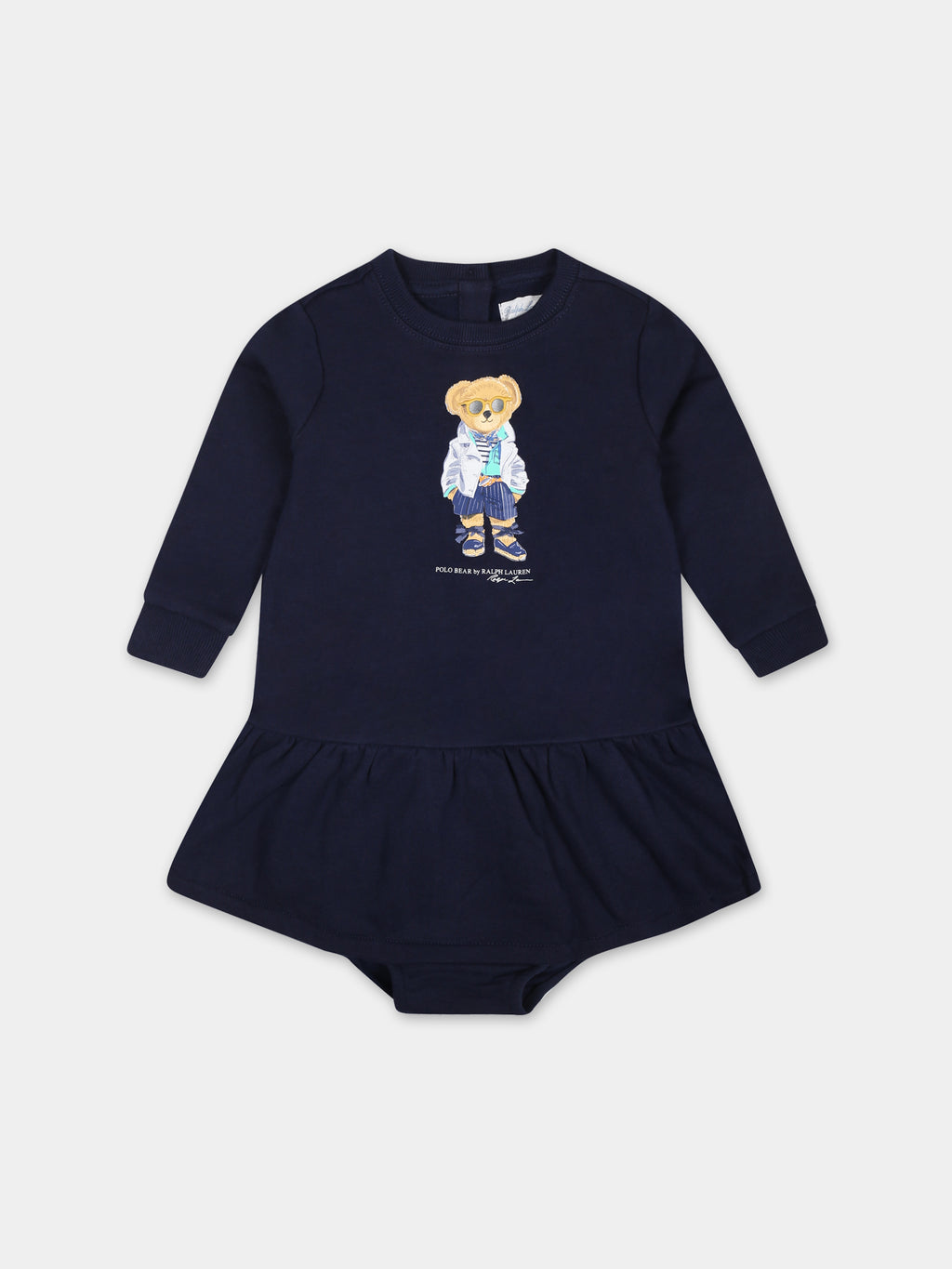 Blue dress for baby girl with Polo Bear