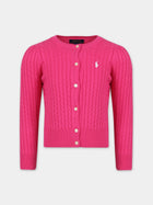 Cardigan fucsia per bambina con cavallino,Ralph Lauren Kids,543047058