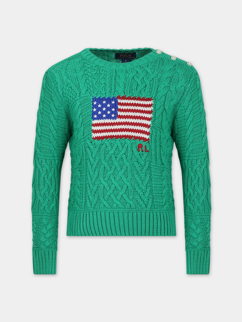 Green sweater for girl with iconic flag