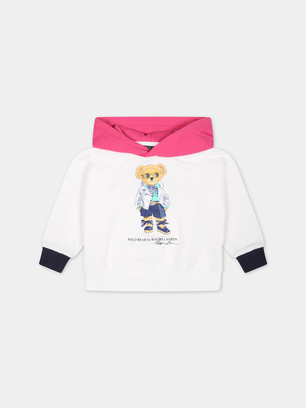 White sweatshirt for baby girl with Polo Bear
