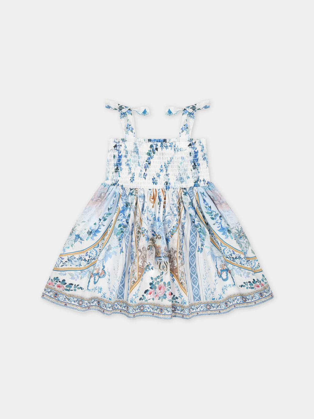 Light blue dress for baby girl with floral print