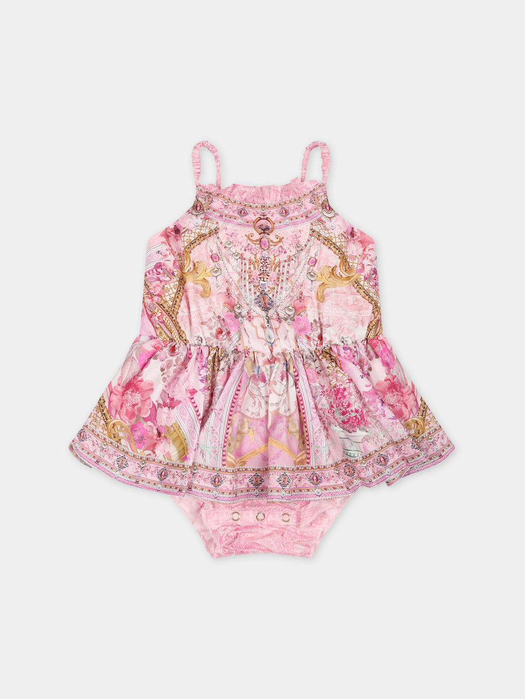 Pink romper for baby girl with floral print