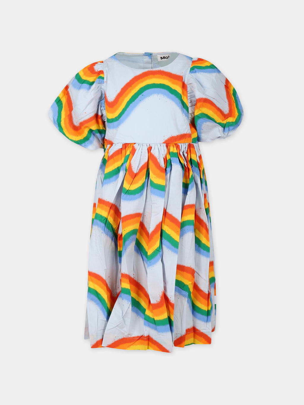 Vestito casual celeste per bambina con arcobaleno