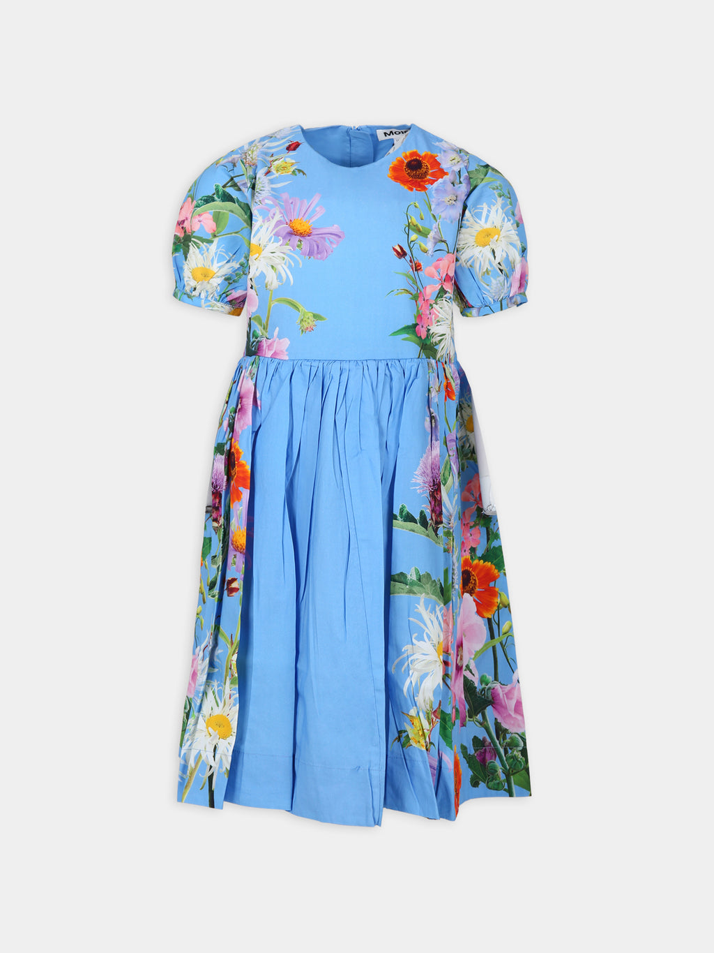 Light blue casual Casey dress for girl  with a floral pattern
