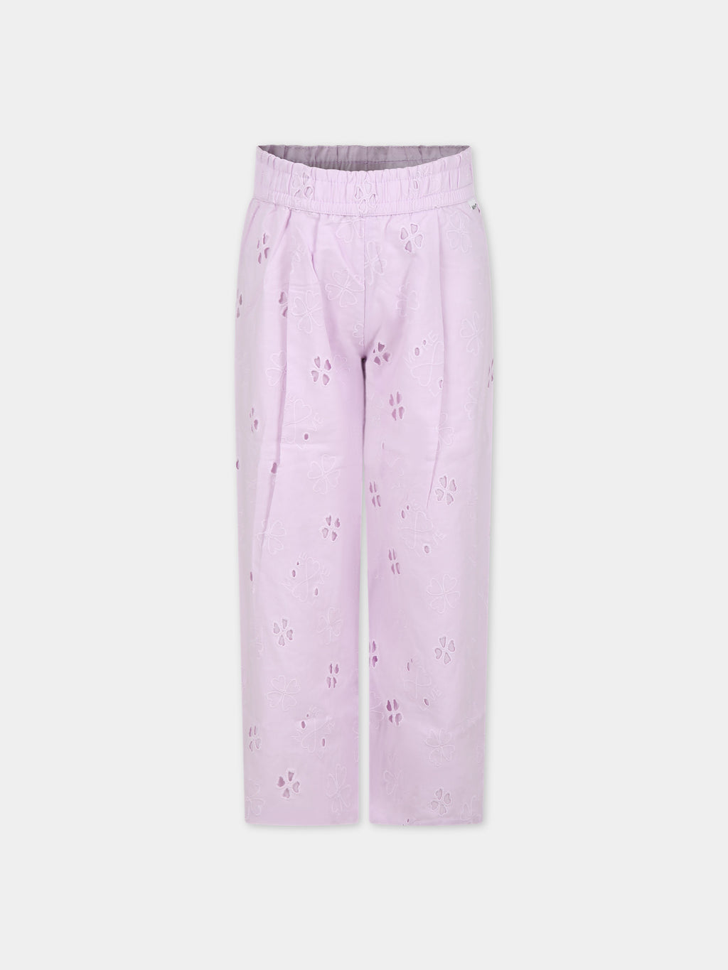 Pink casual trousers for girl with macramé lace