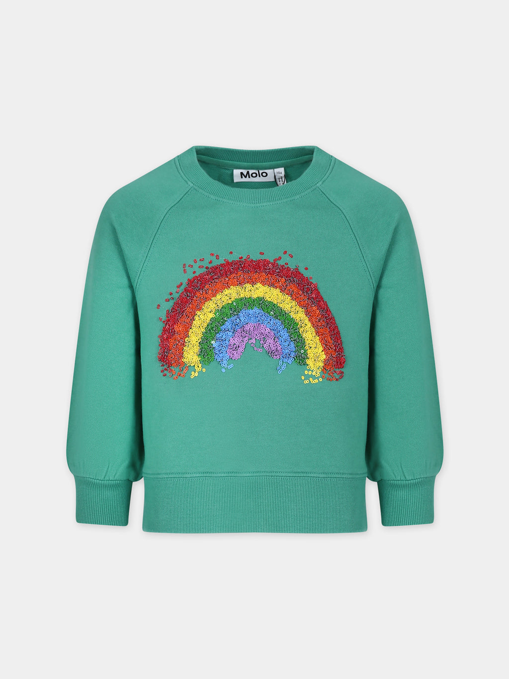 Green sweatshirt for girl with rainbow