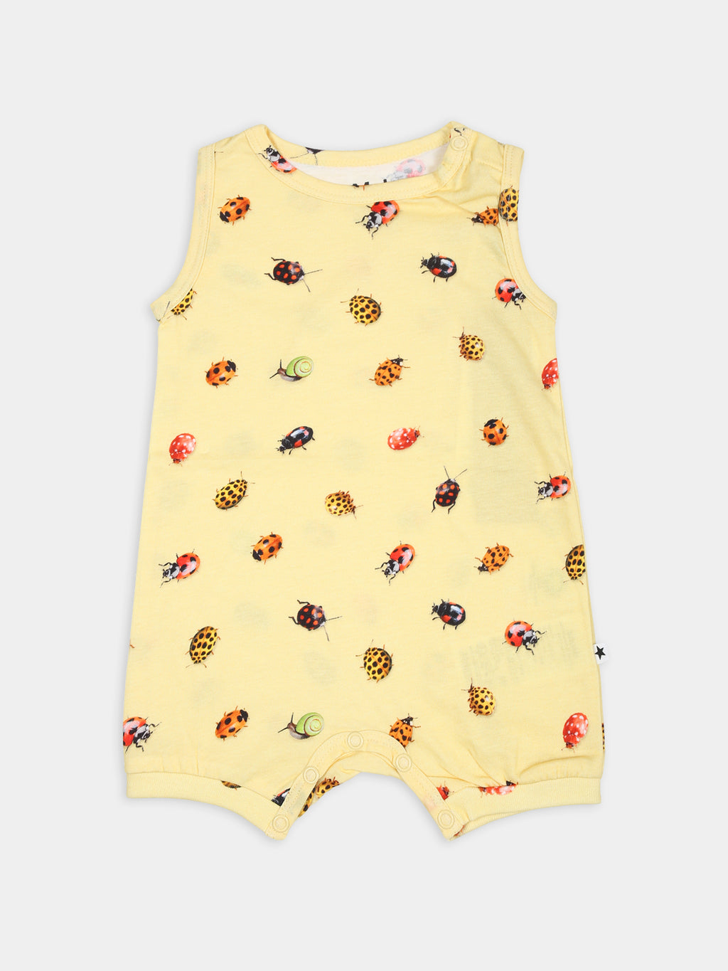 Yellow romper for baby kids with ladybugs