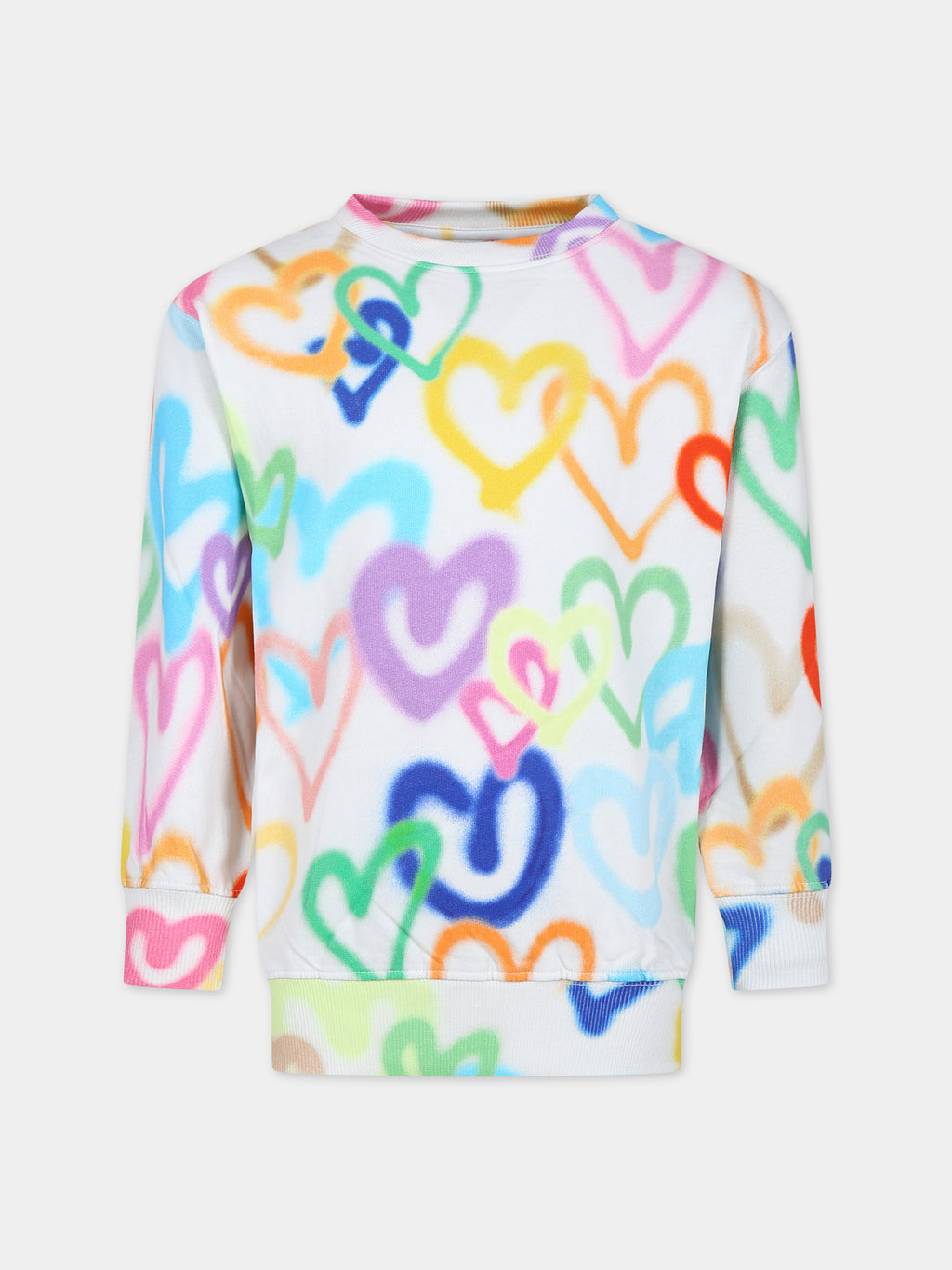 White sweatshirt for kids with multicolor hearts