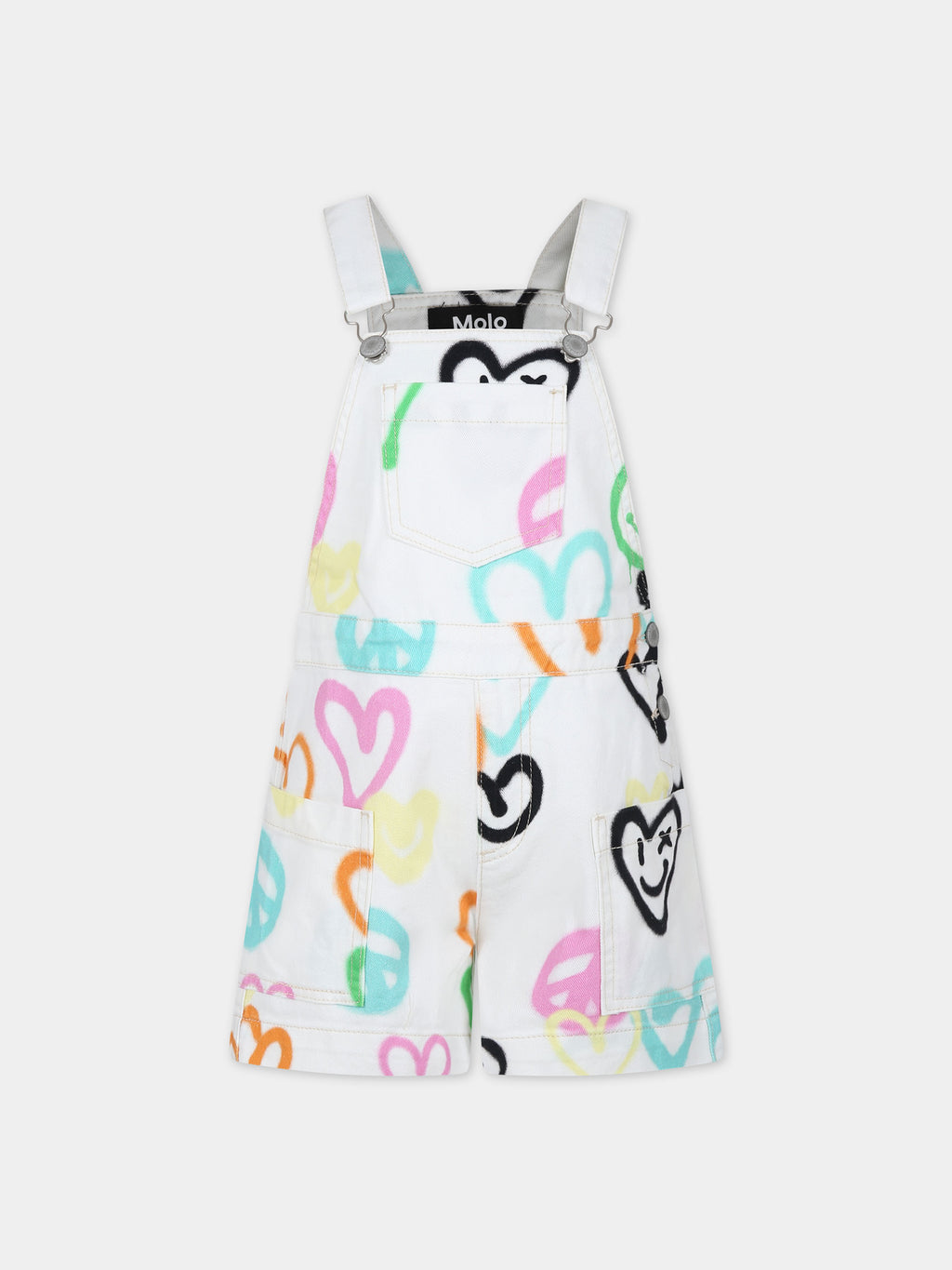 White dungarees for girl with hearts print