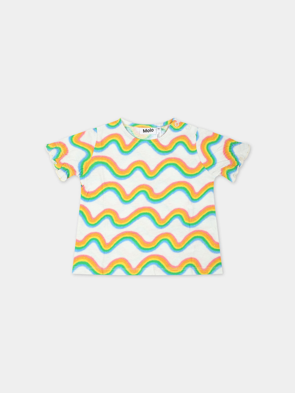 White t-shirt for baby girl with rainbow print