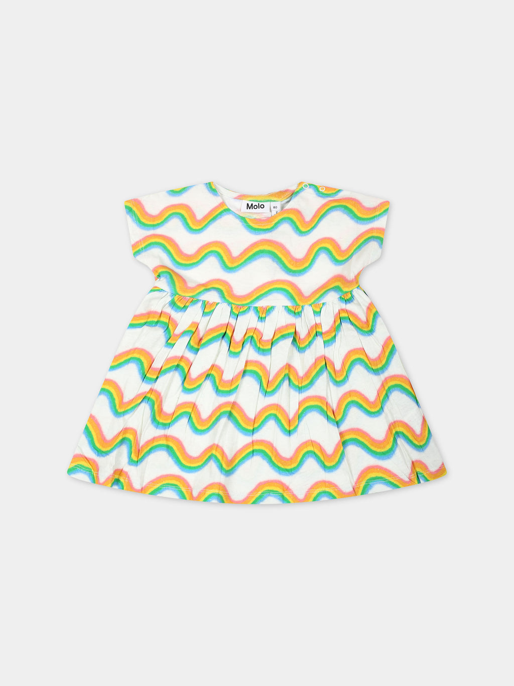 White dress for baby girl with rainbow print