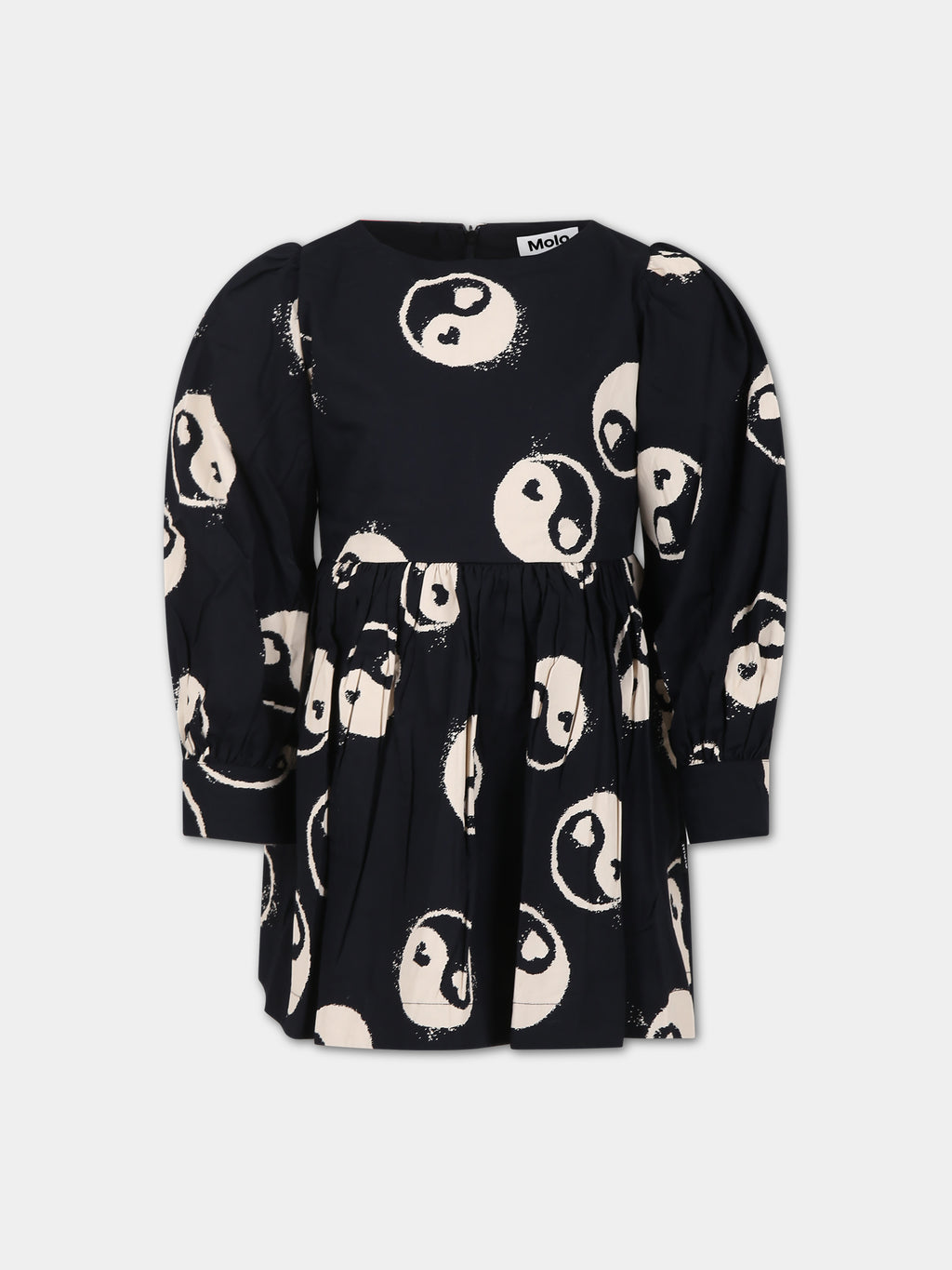 Black dress for girl with yin and yang print