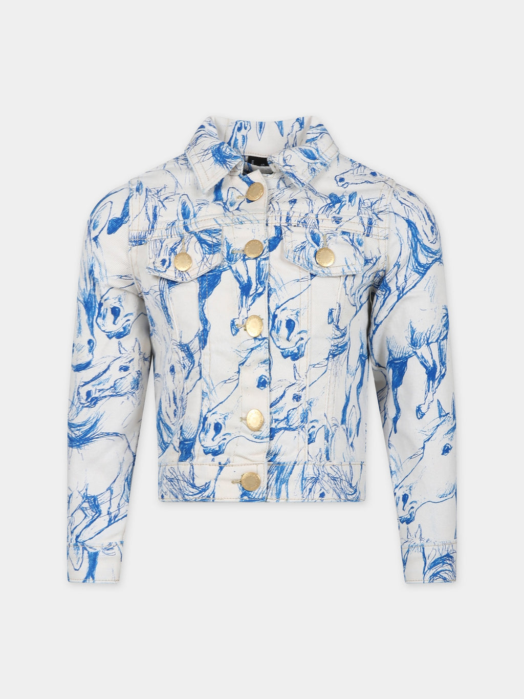 Ivory jacket for girl with horse print