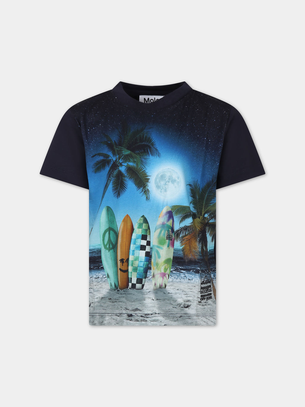 T-shirt nera per bambino con stampa tavole surf