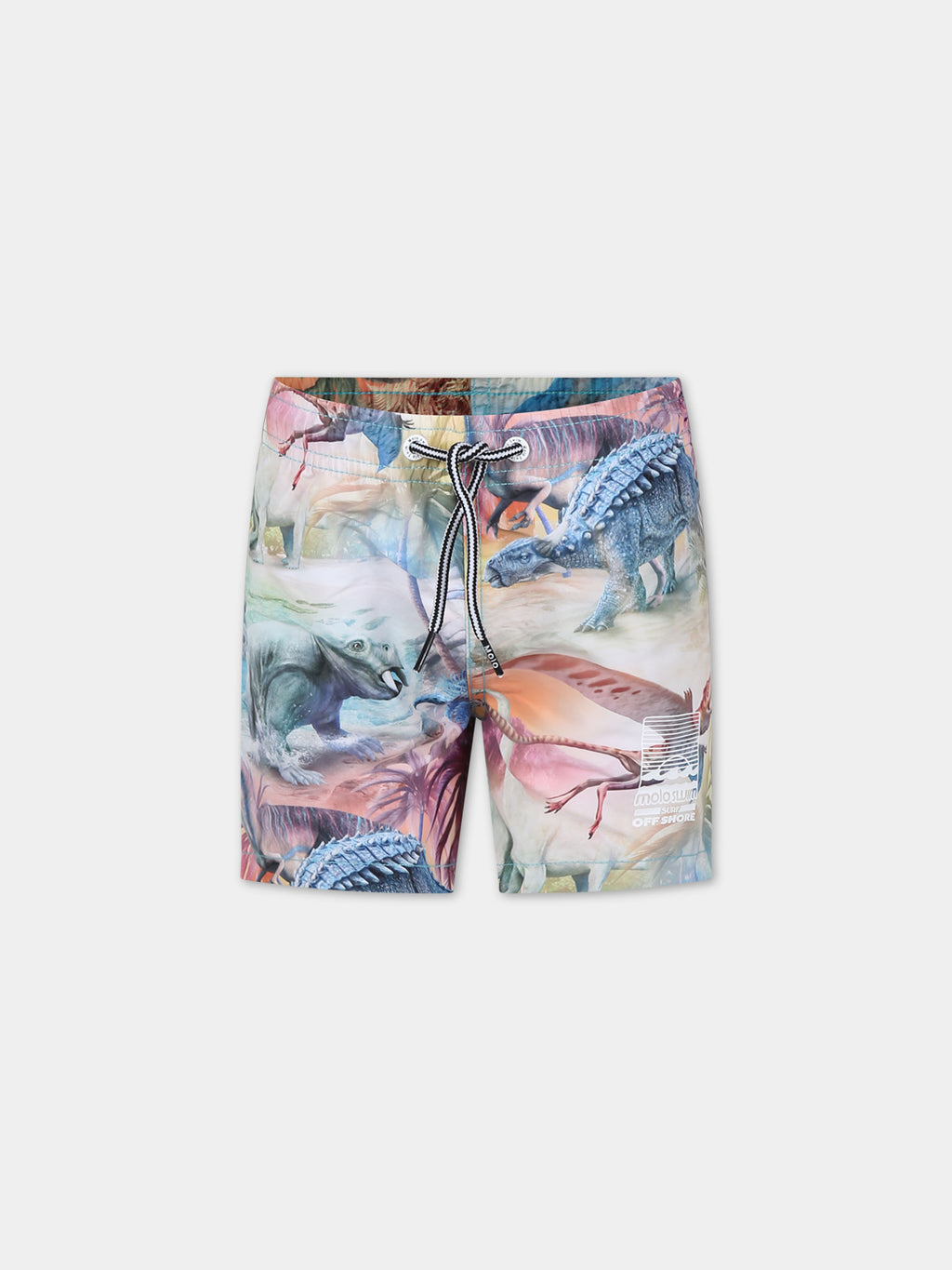 Multicolor swim shorts for boy with dinosaur print
