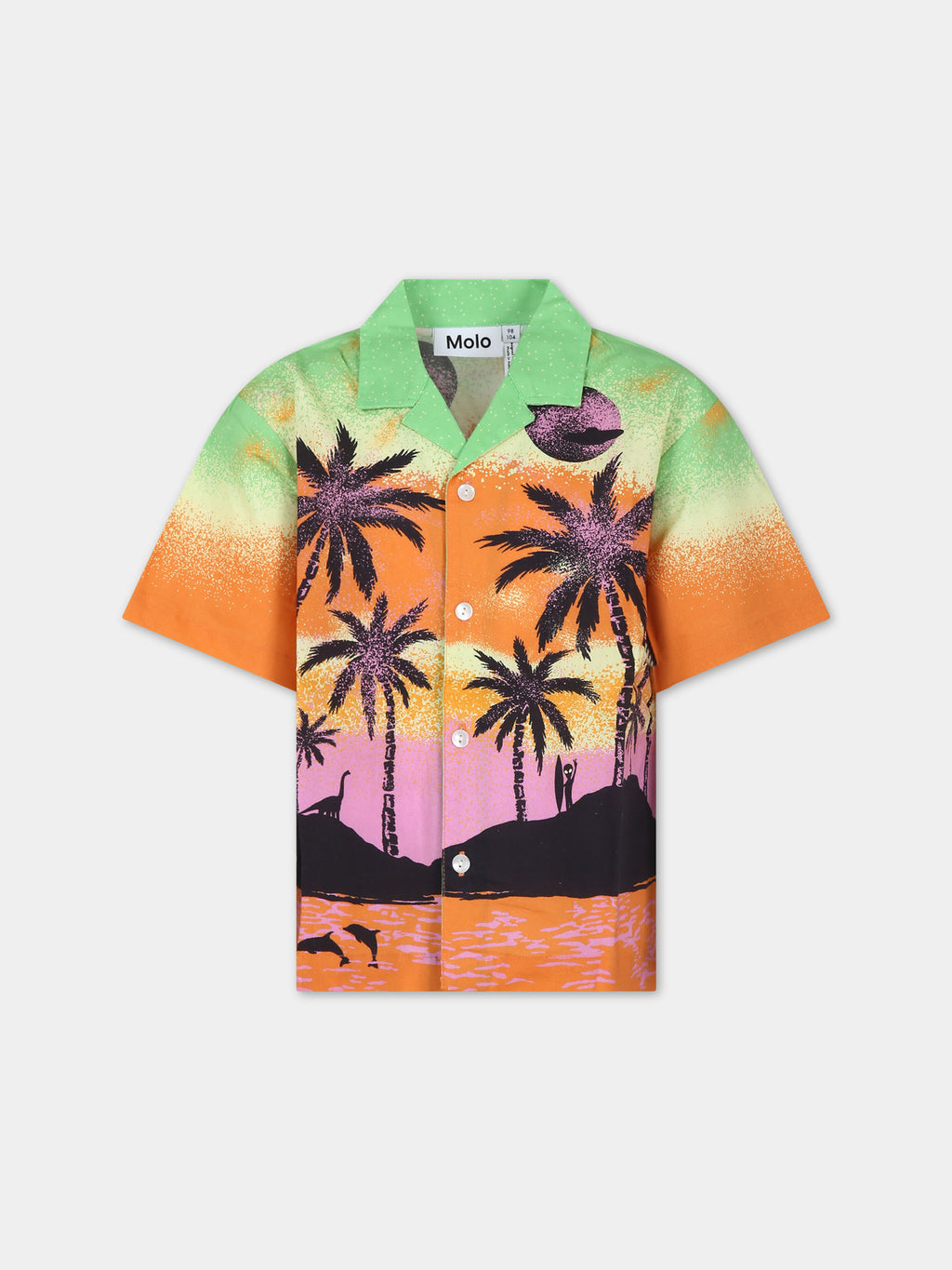 Orange shirt for boy with alien and palm tree print