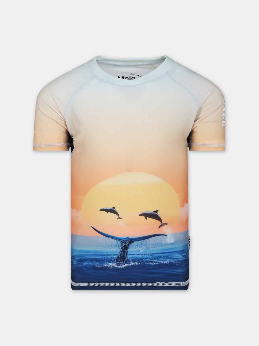 T-shirt arancione anti UV per bambino con delfini