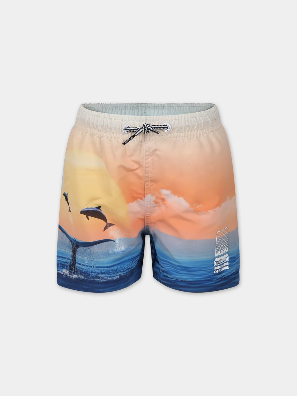 Orange swimsuit for boy with dolphins