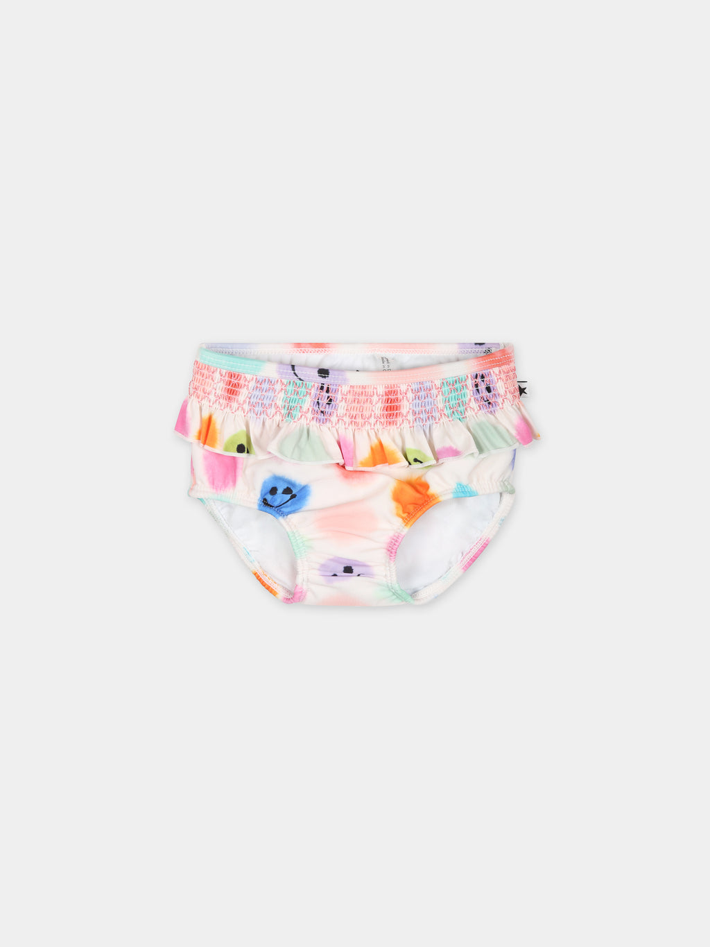 White swimbriefs for baby girl with polka dots and smile