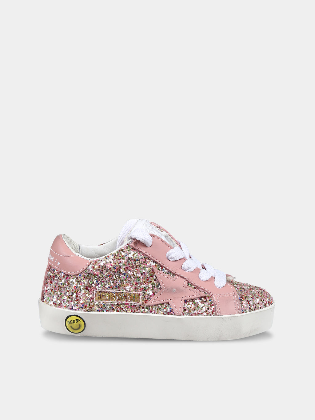 Sneakers rosa per bambina con glitter e logo