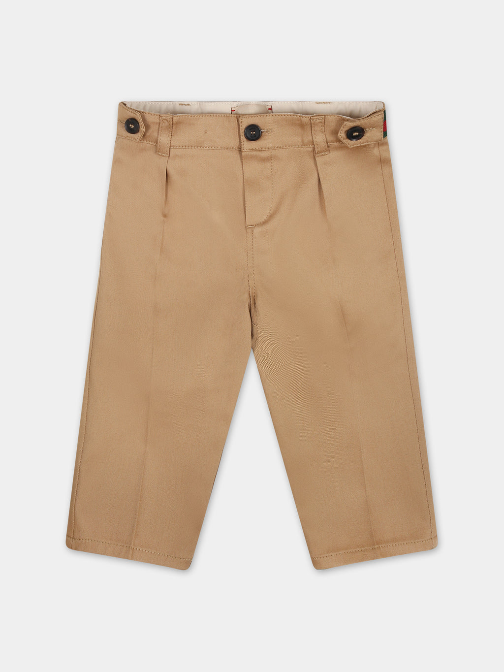 Beige trousers for baby boy with Web detail