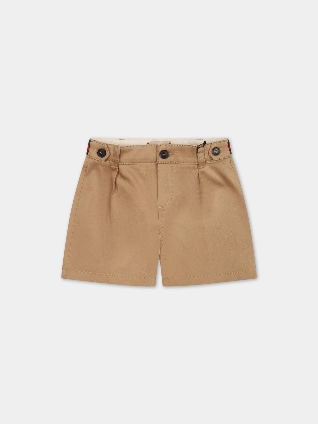 Beige shorts for baby boy with Web detail