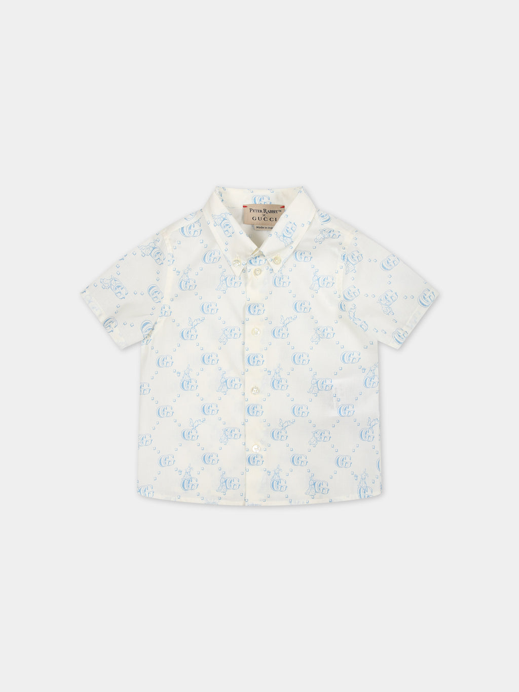 Chemise blanche pour bébé fille avec logo GG et lapin bleu clair