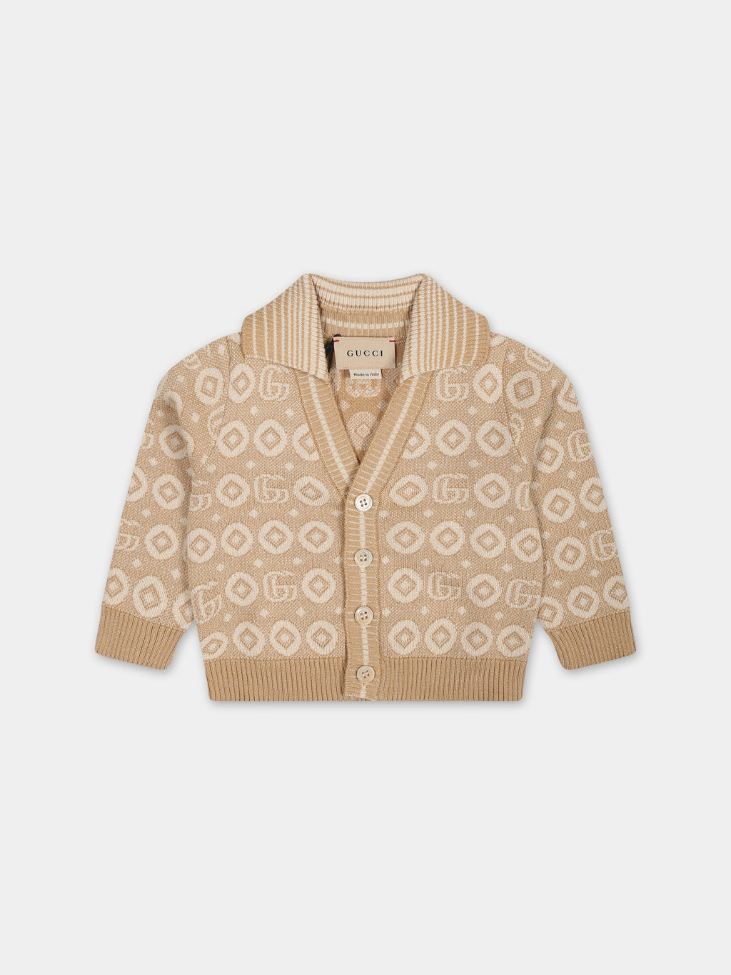 Cardigan beige per neonato con doppia G