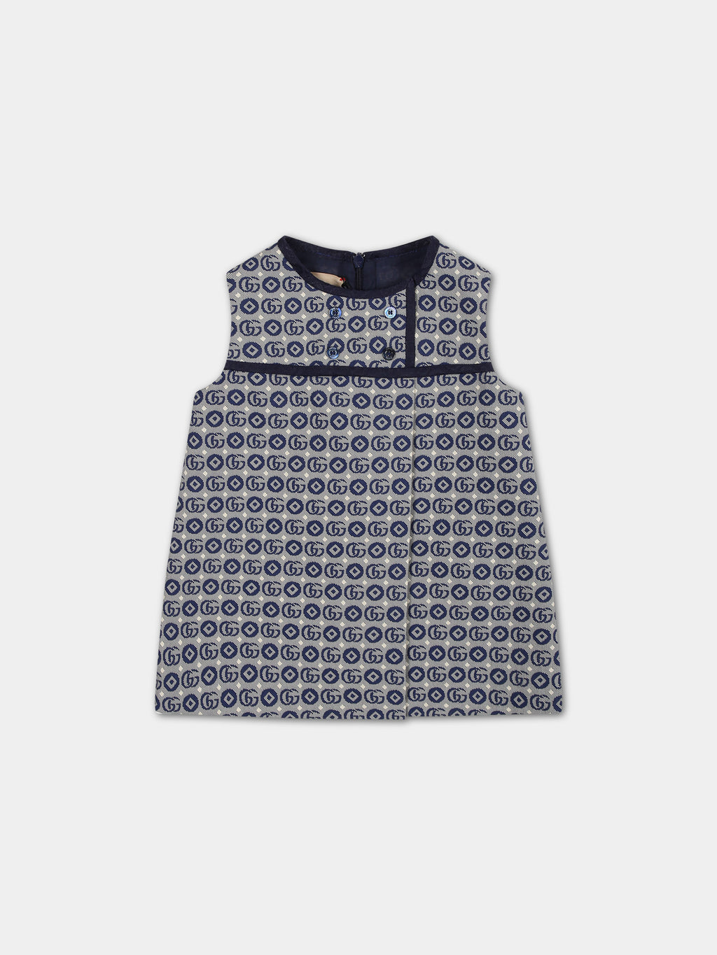 Blue dress for baby girl with all-over GG geometric pattern