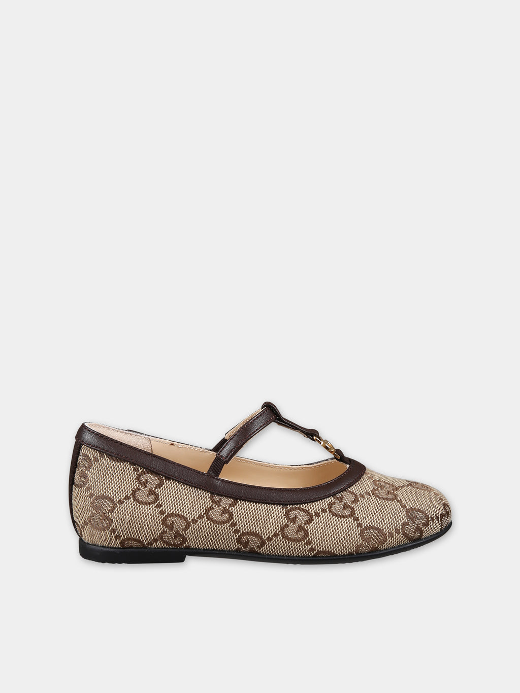 Brown ballet flats for baby girl with double G