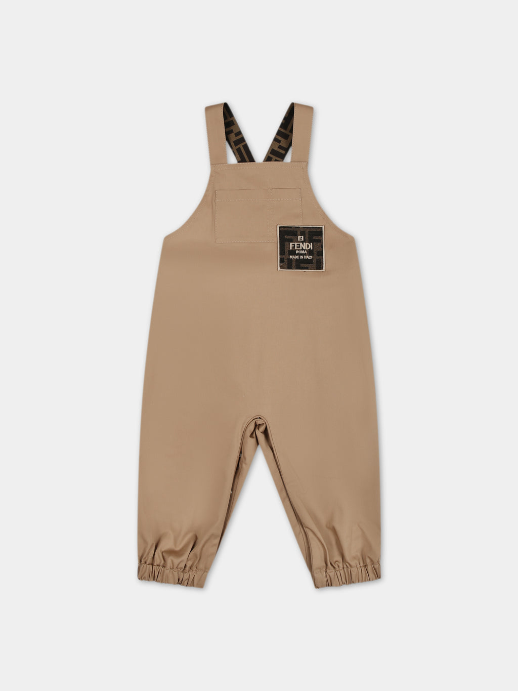 Beige dungarees for baby boy with FF logo