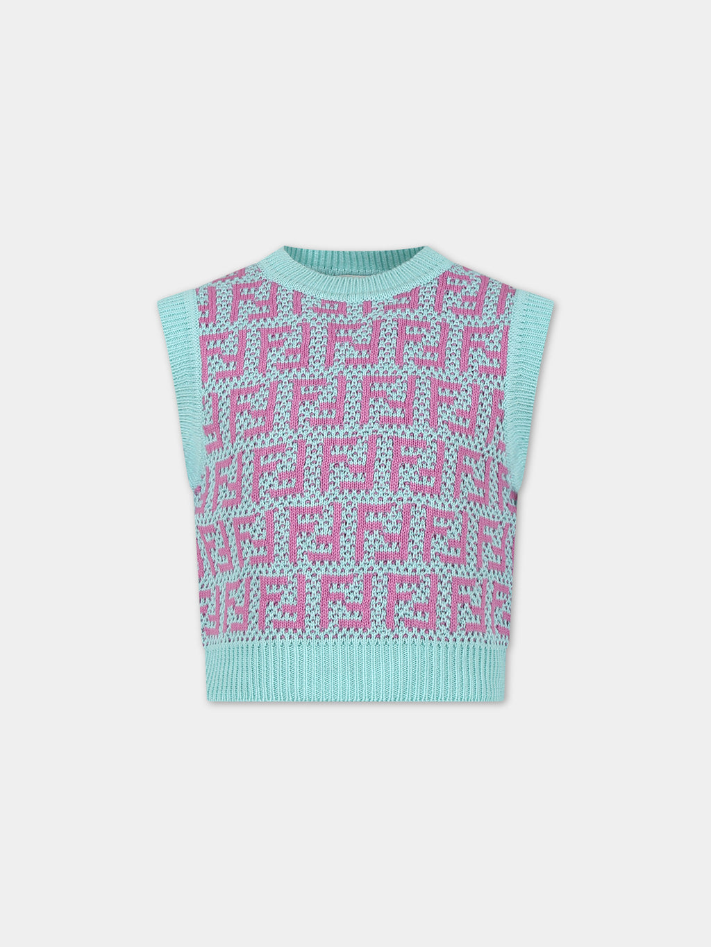 Light blue vest sweater for girl with FF