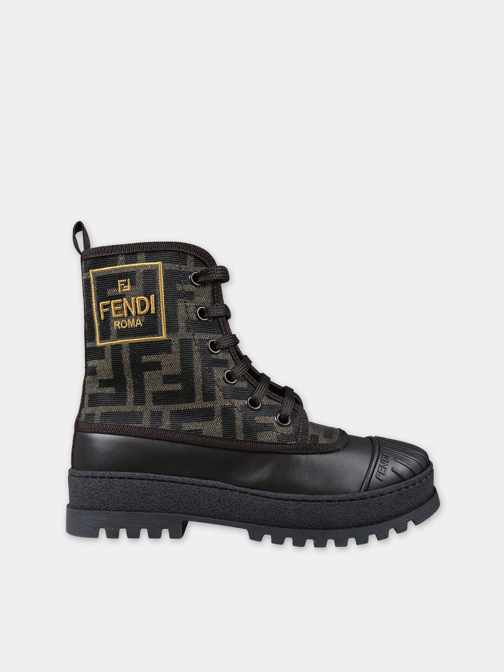 Brown combat boots for kids with FF logo