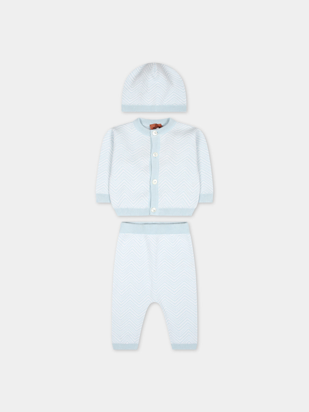 Sky blue birth suit for baby boy with chevron pattern