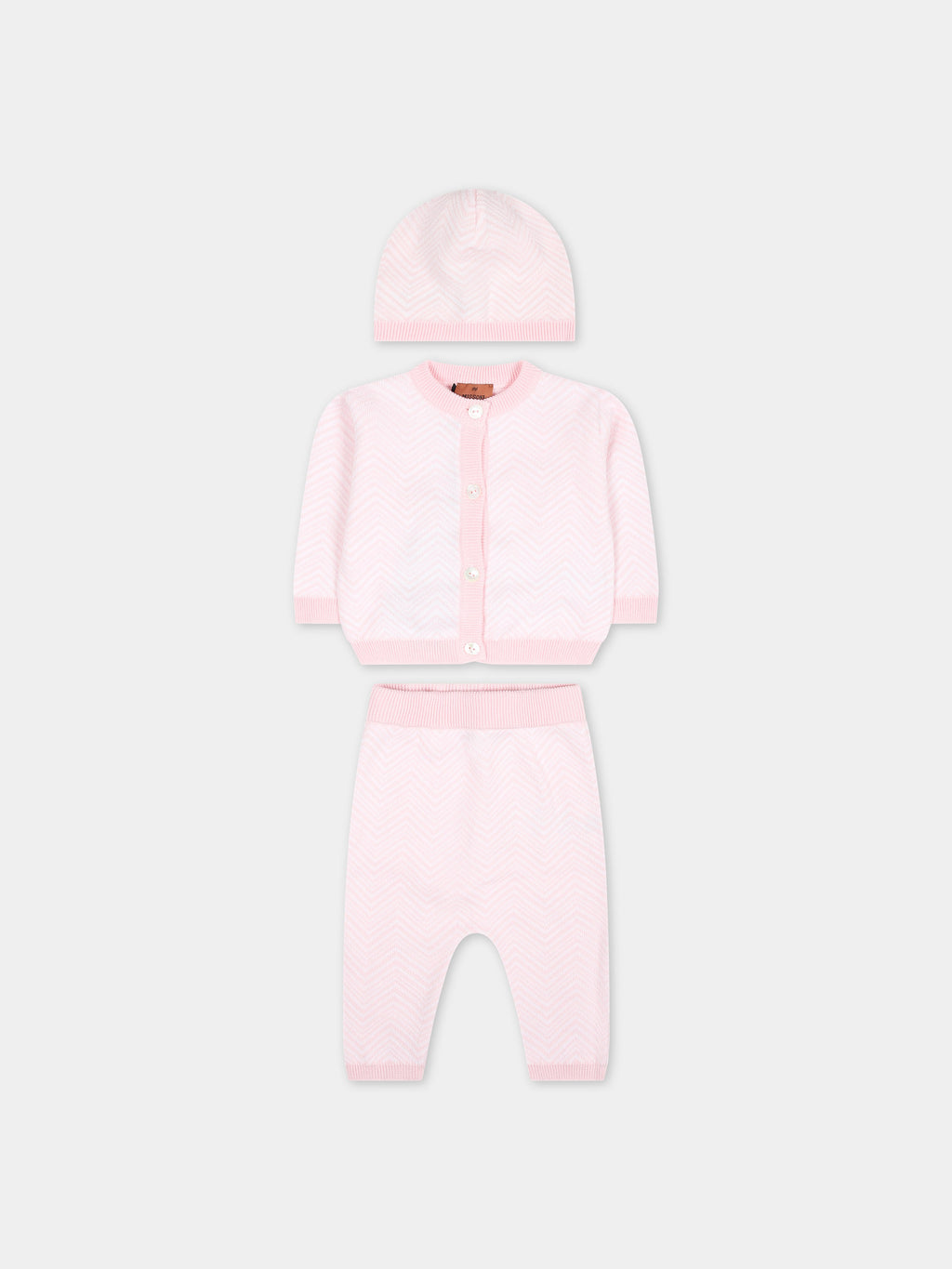 Pink birth suit for baby girl with chevron pattern