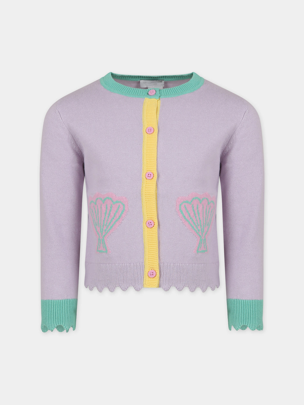 Cardigan viola per bambina con conchiglie