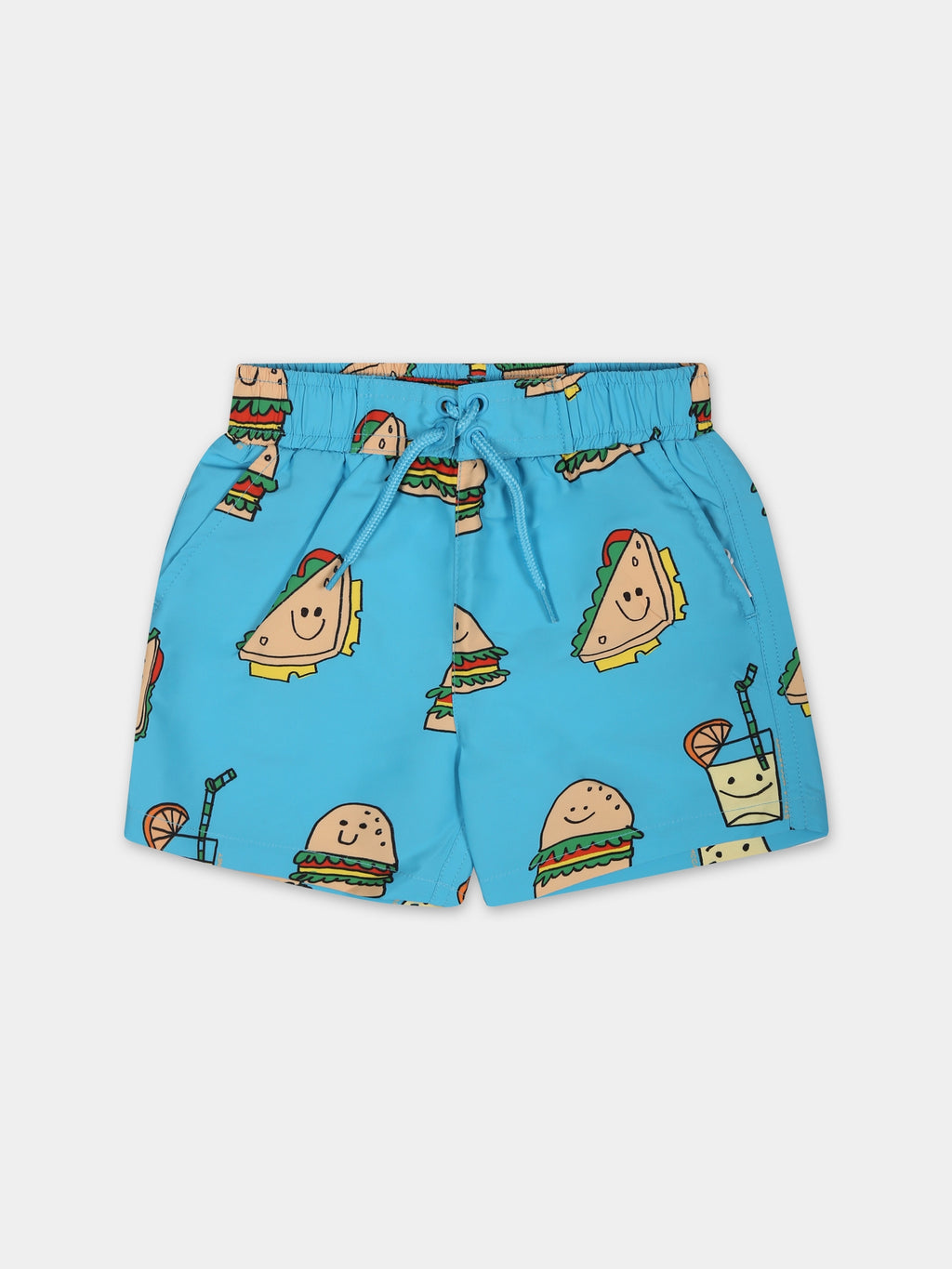 Light blue swimsuit for baby boy with sandwich print