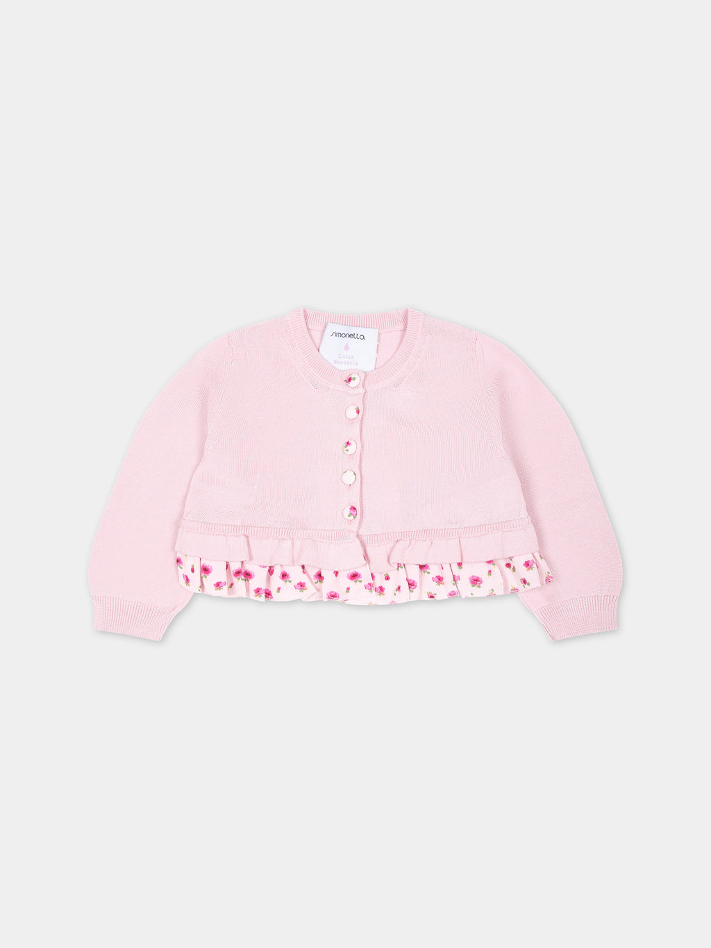 Pink cardigan for baby girl with flowers print