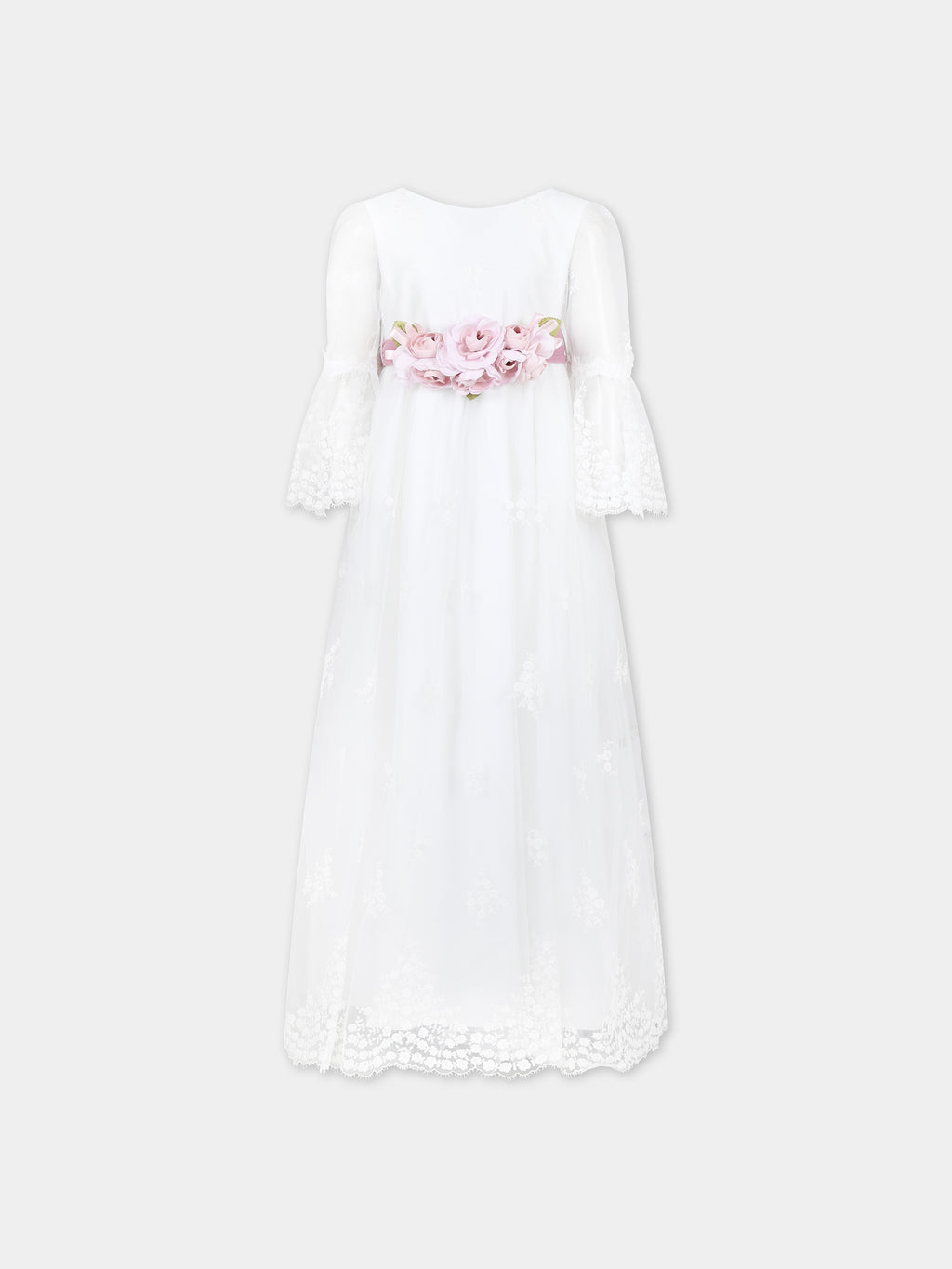 Long white dress for girl with embroidery