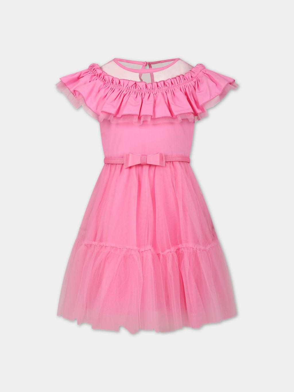 Pink dress for girl with tulle and ruffles