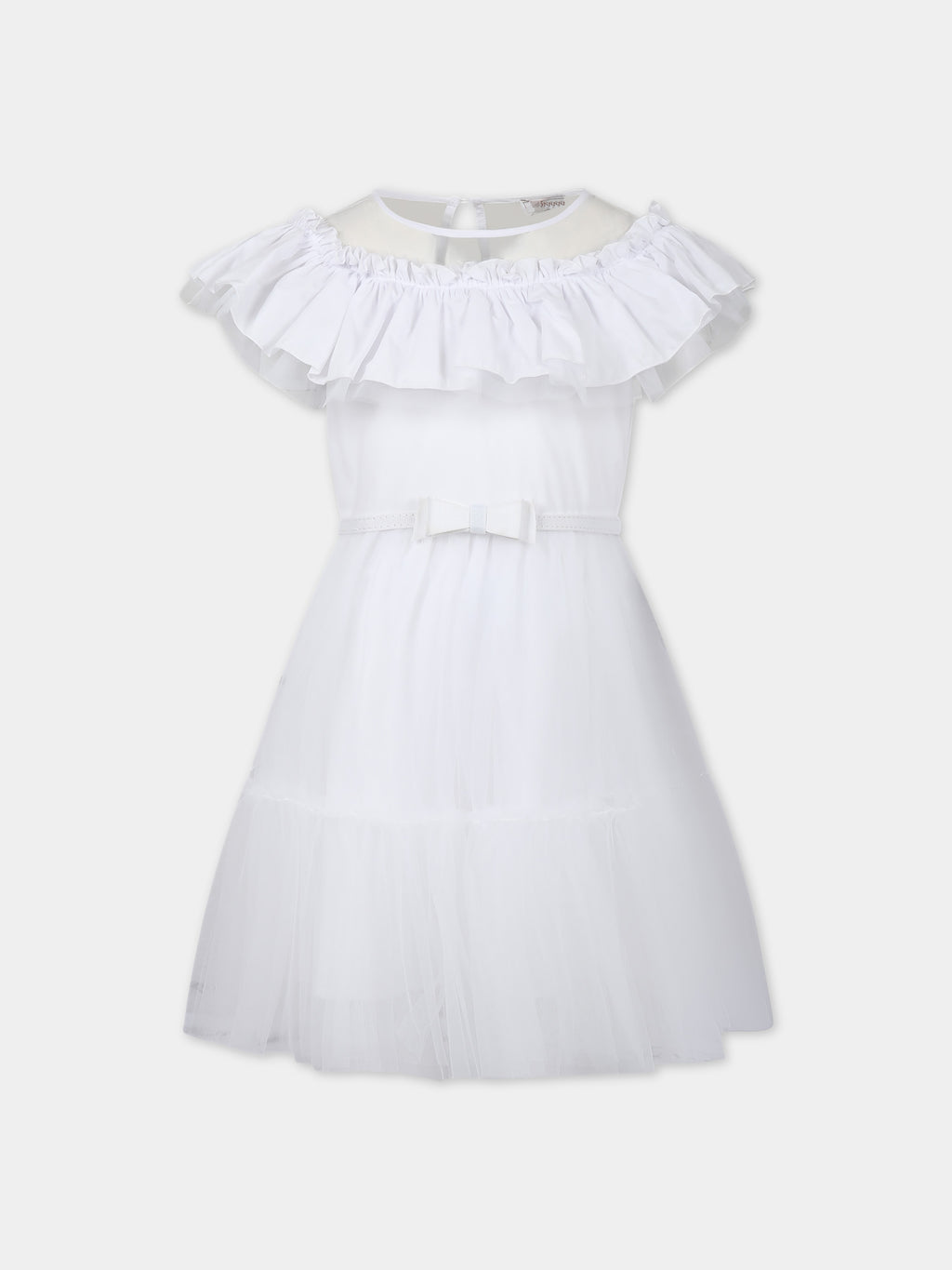 White dress for girl with tulle and ruffles