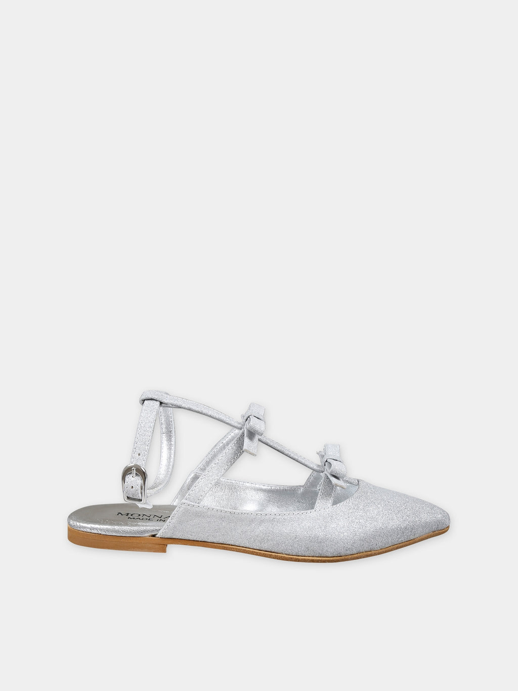 Silver ballet  flat for girl with bow