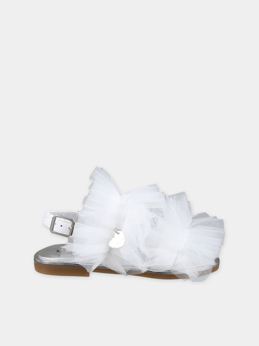 White sandals for girl with tulle bow