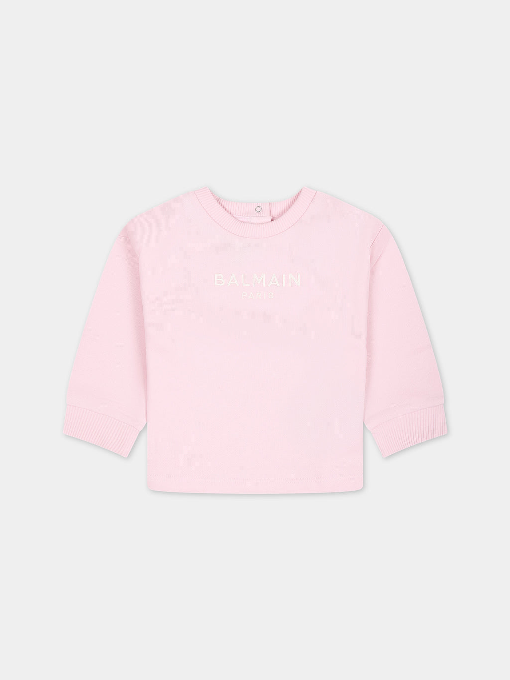 Pink sweatshirt for baby girl with embroidered logo