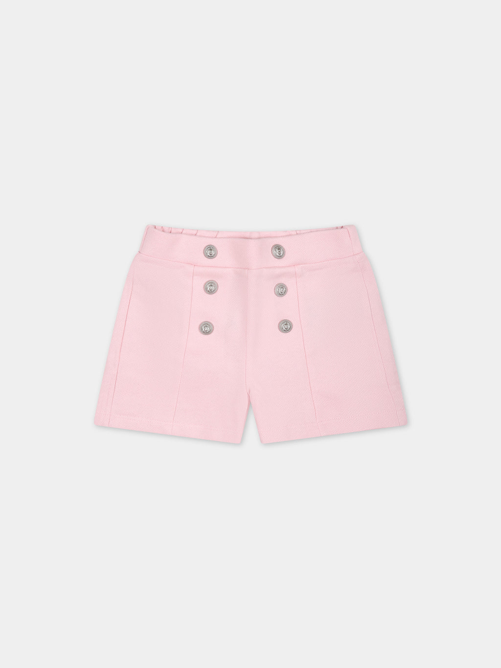 Shorts rosa per neonata con bottoni argento