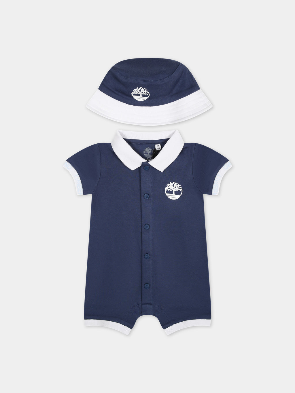 Blue romper for baby boy with logo