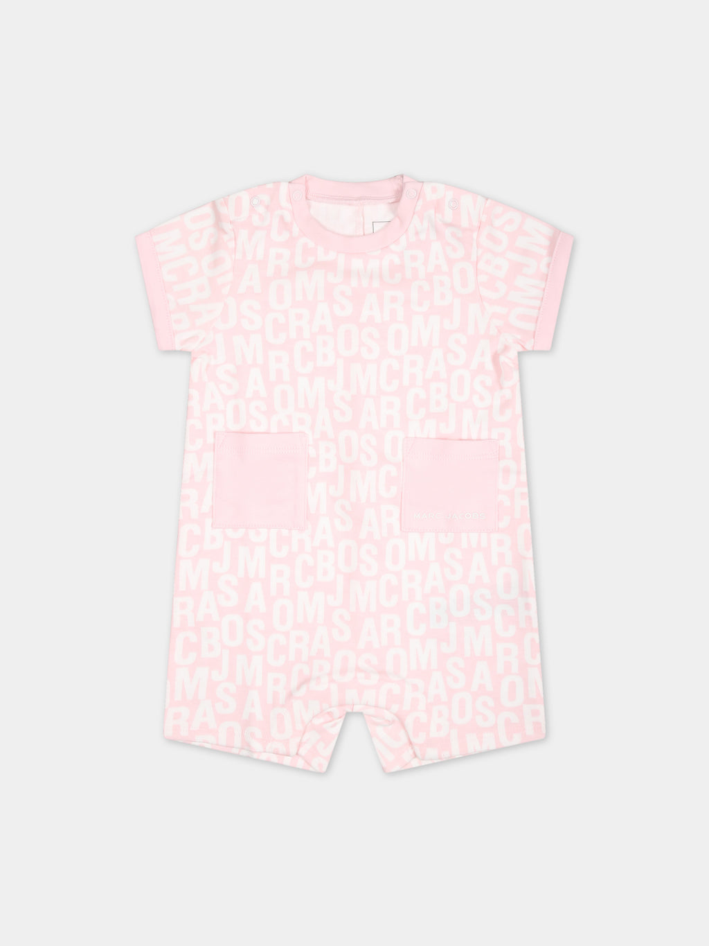 Pink romper for baby girl with logo