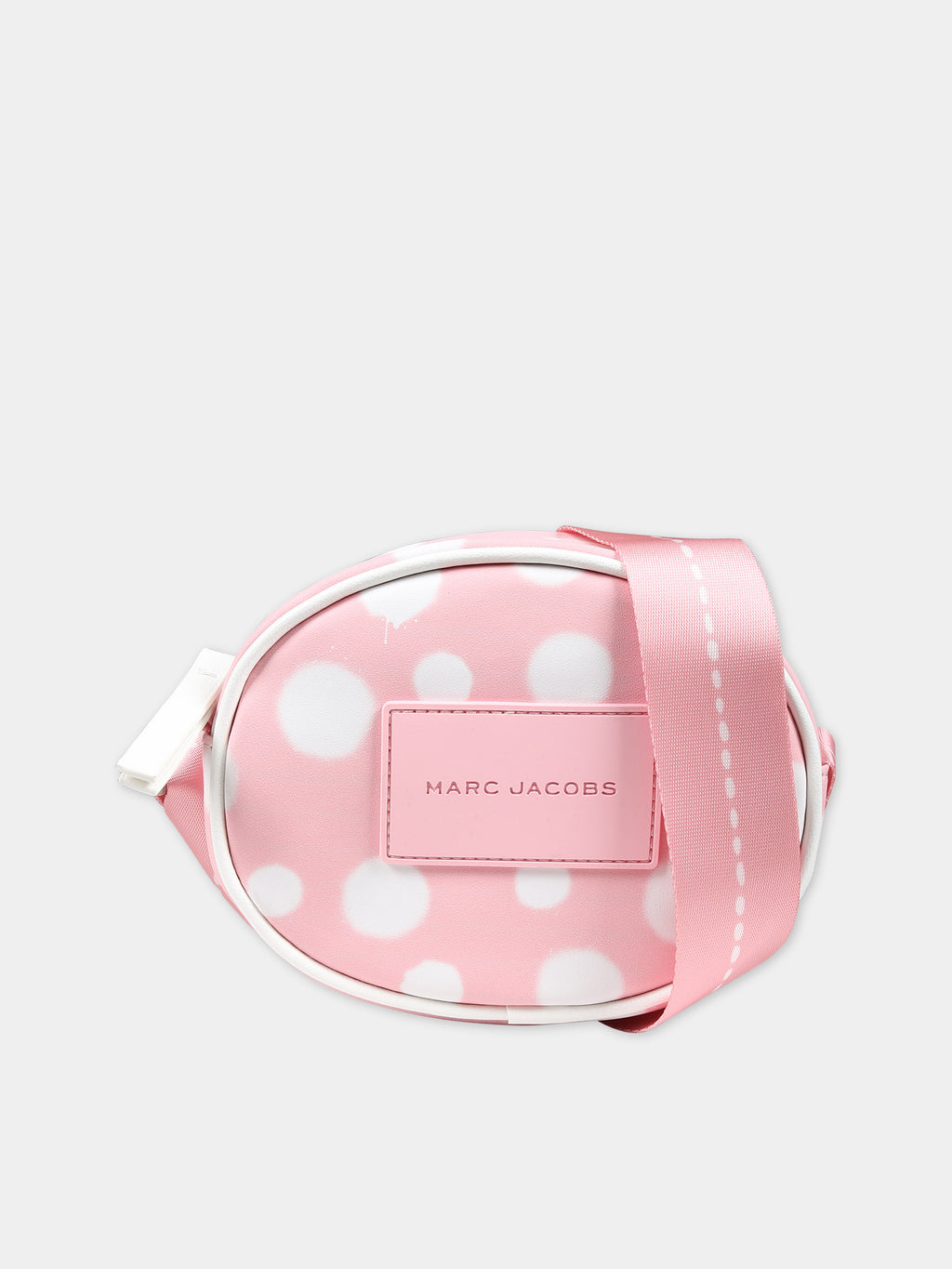 Pink bag for girl with all-over white polka dots