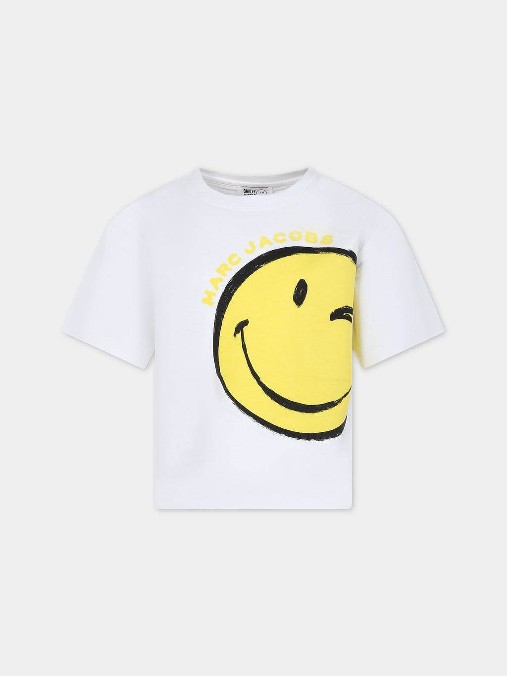 White t-shirt for boy with smiley and logo